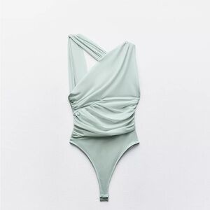 Zara draped light blue body suit. Never worn. Size small